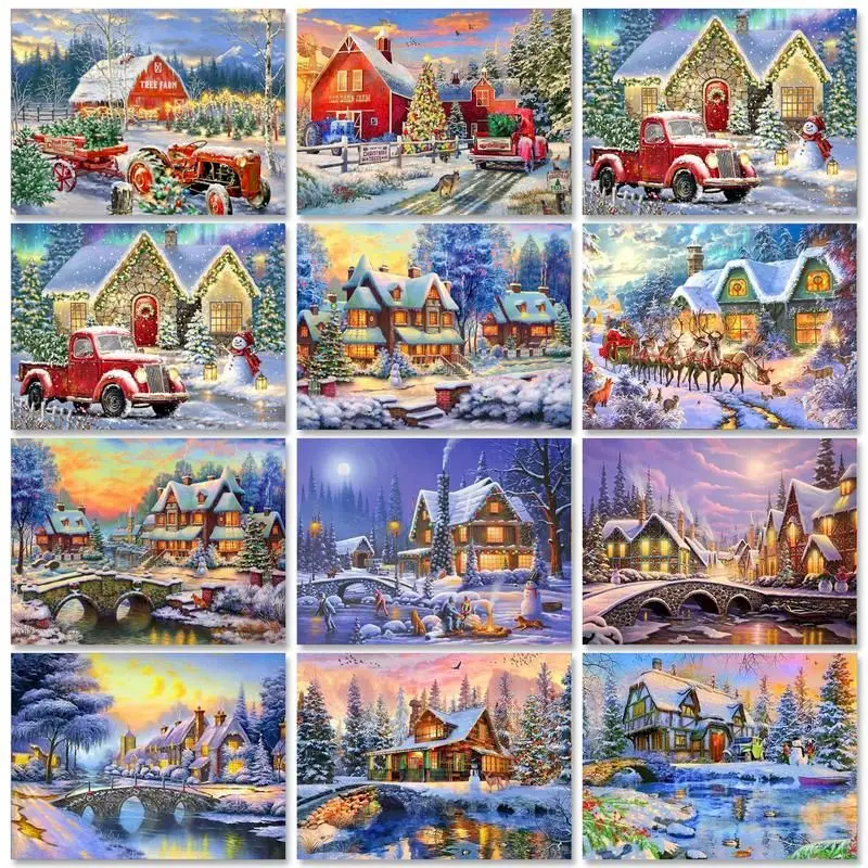 

GATYZTORY Frame Painting By Numbers For Adults Winter House Handiwork Coloring By Numbers Paint Kit On Canvas Diy Gift Home Deco