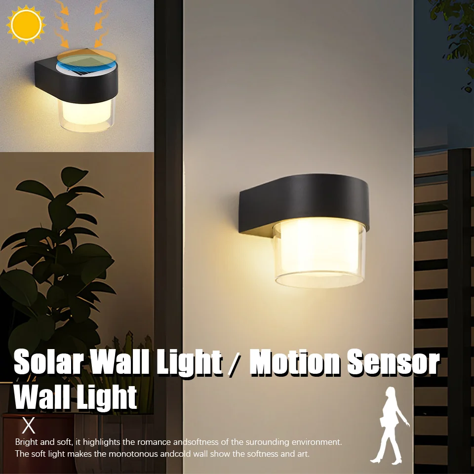 Solar Outdoor Wall Light Motion Sensor Wall Lamp Waterproof LED Wall Lamp 6W For Backyard Garden Patio Street Porch Garden Light