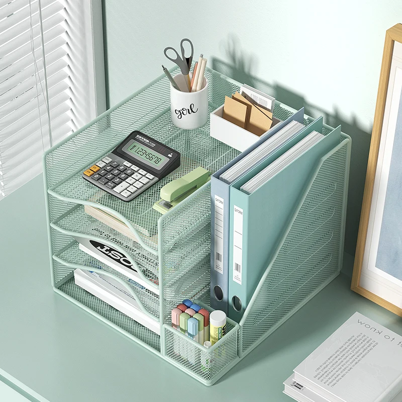 Imagem -03 - Desktop File Organizer com Bookends Mesa Metal Mesh Papelaria Suporte do Livro 4-tier Side