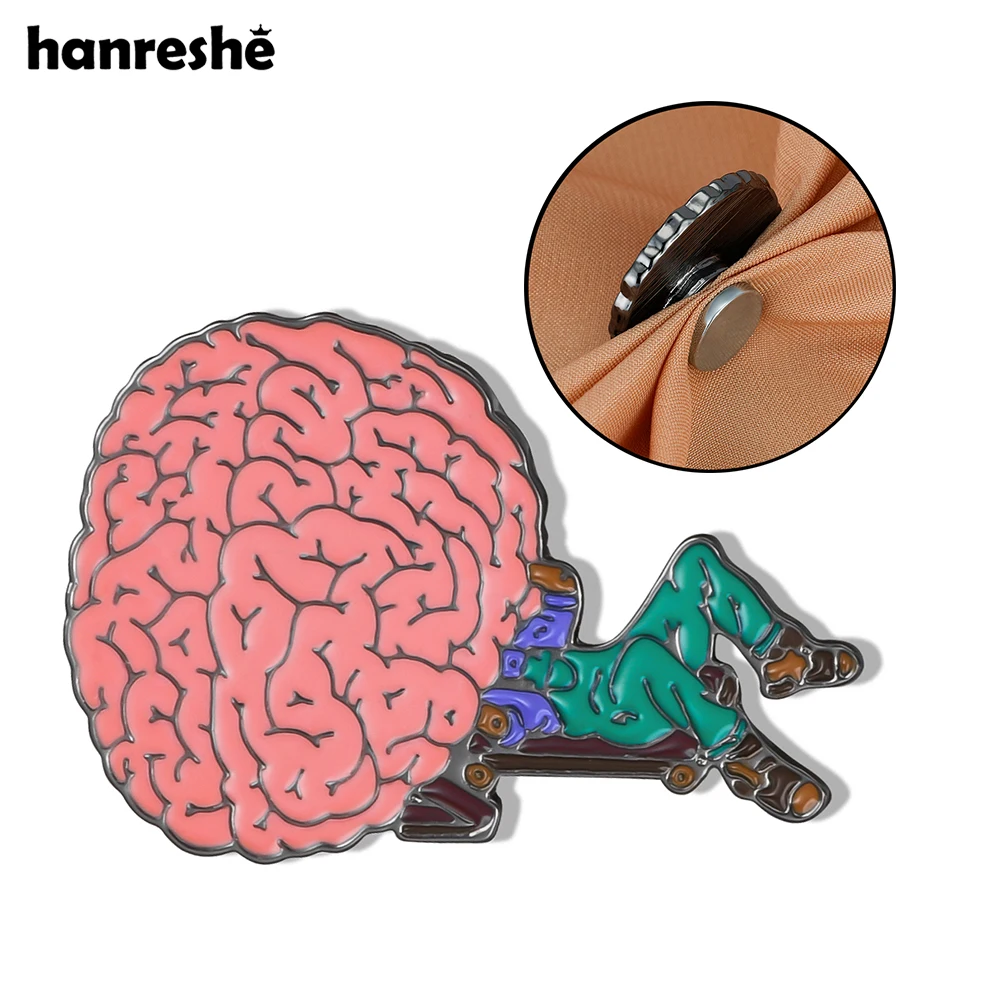 Hanreshe Brain Repairman Magnet Brooch Funny Medical Anatomy Enamel Magnetic Pin Jewelry Punch-Free Backpack Lapel Badge