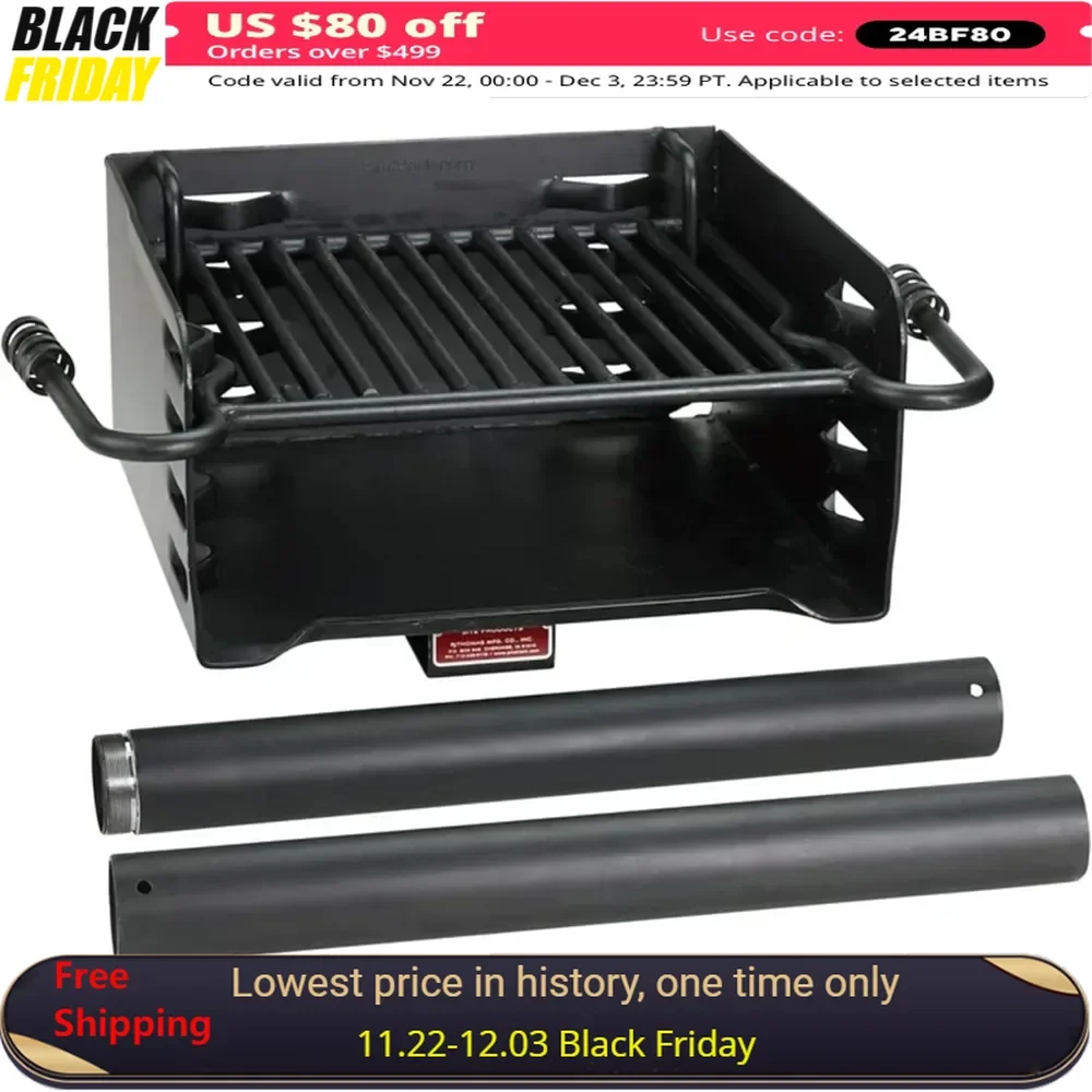 Outdoor BBQ Charcoal Grill with Cooking Grate and 360 Degree Swivel Post for Camping or Backyard, Black