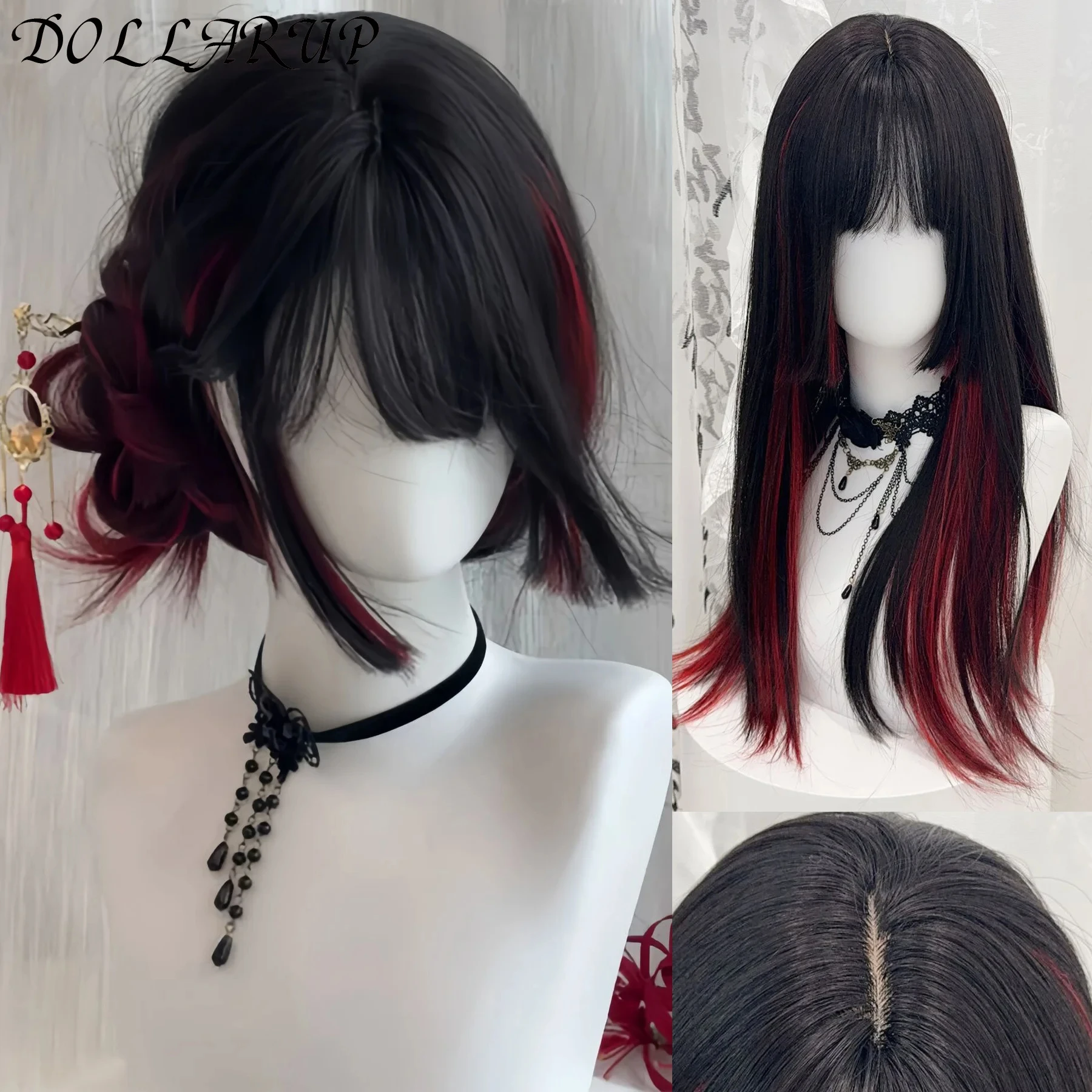 

JKL длинный прямой парик для косплея, женский костюм для вечеринки, черный, красный, Ombre, термостойкие парики из синтетических волос