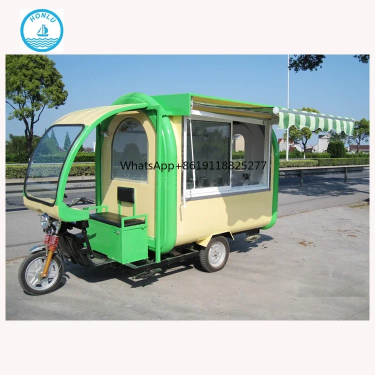 Carrito de helados eléctrico para perros calientes, triciclo de tres ruedas, diésel, camión de comida, bicicleta, cafetería, motocicleta, caravana de comida