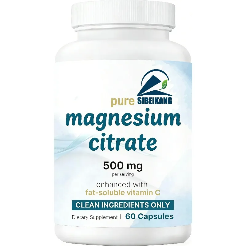 500mg Pure Magnesium Citrate Supplement Containing 60 Capsules Of Fat Soluble Vitamin C Active Ingredient