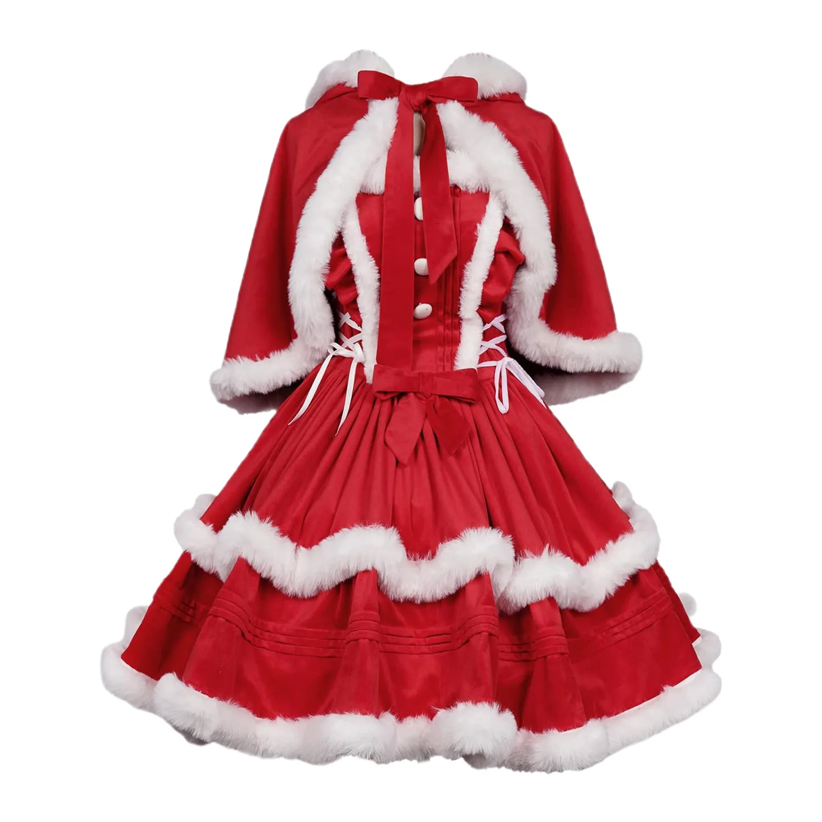 Christmas Red Riding Hood Cosplay Costume Women Dress Santa Outfit Square Neck Strap Dress With Cape Xmas Party Wear Dress Up