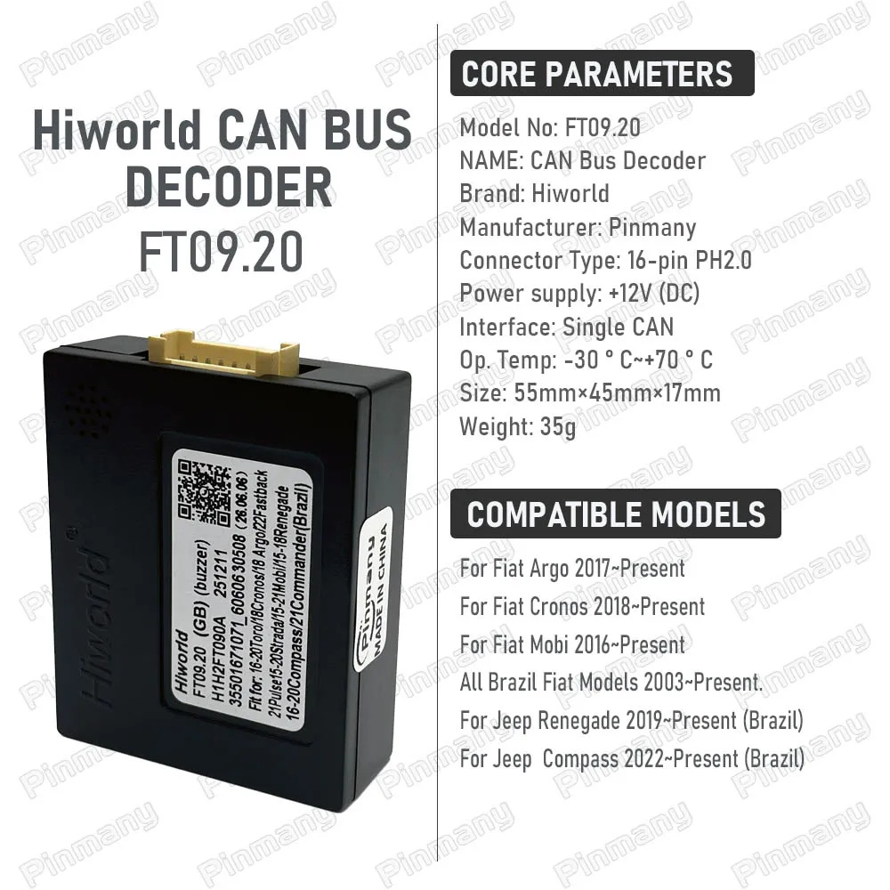 CAN Bus Decoder Hiworld FT09 Car Radio Adapter For Fiat Argo Cronos Mobi,For Jeep Renegade Compass,For All Brazil Fiat Models
