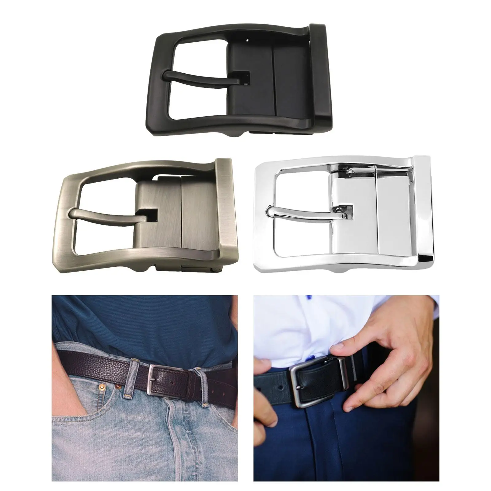 Metal Belt Buckle for 33mm-34mm Belt Business Casual Single Prong High Quality Reversible Rectangle Pin Buckle Pin Belt Buckle