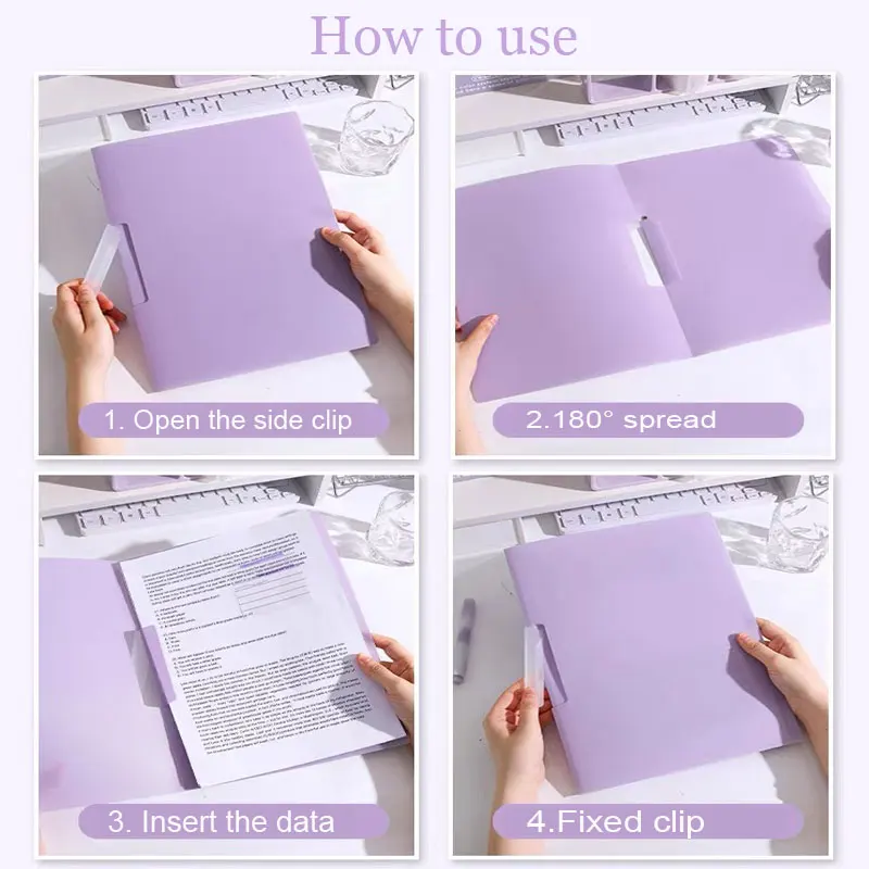 5pcs 보라색 그라디언트 A4 폴더 회전 측면 열기 pp 폴더 파일 폴더 학생 특별 시험지 저장 폴더