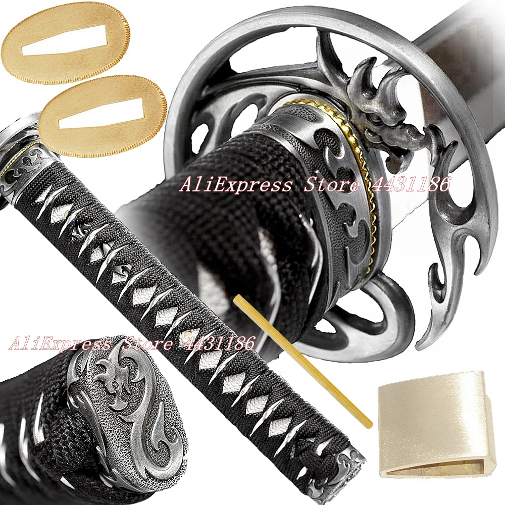 A Set Dragon Tsuba Real Katana Japanese Samurai Sword/Wakizashi Fittings Alloy Guard+Menuki+Fuchi+Kashira+Habaki+Seppa+Tsuka