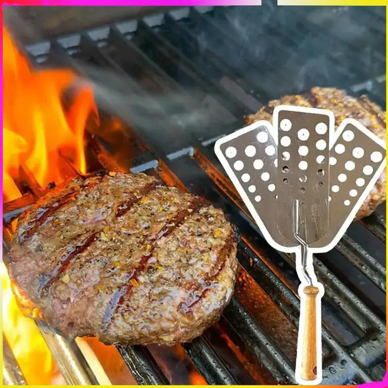 M04K уличная лопатка для барбекю из нержавеющей стали с прорезями, портативный скребок для гамбургеров, посуда