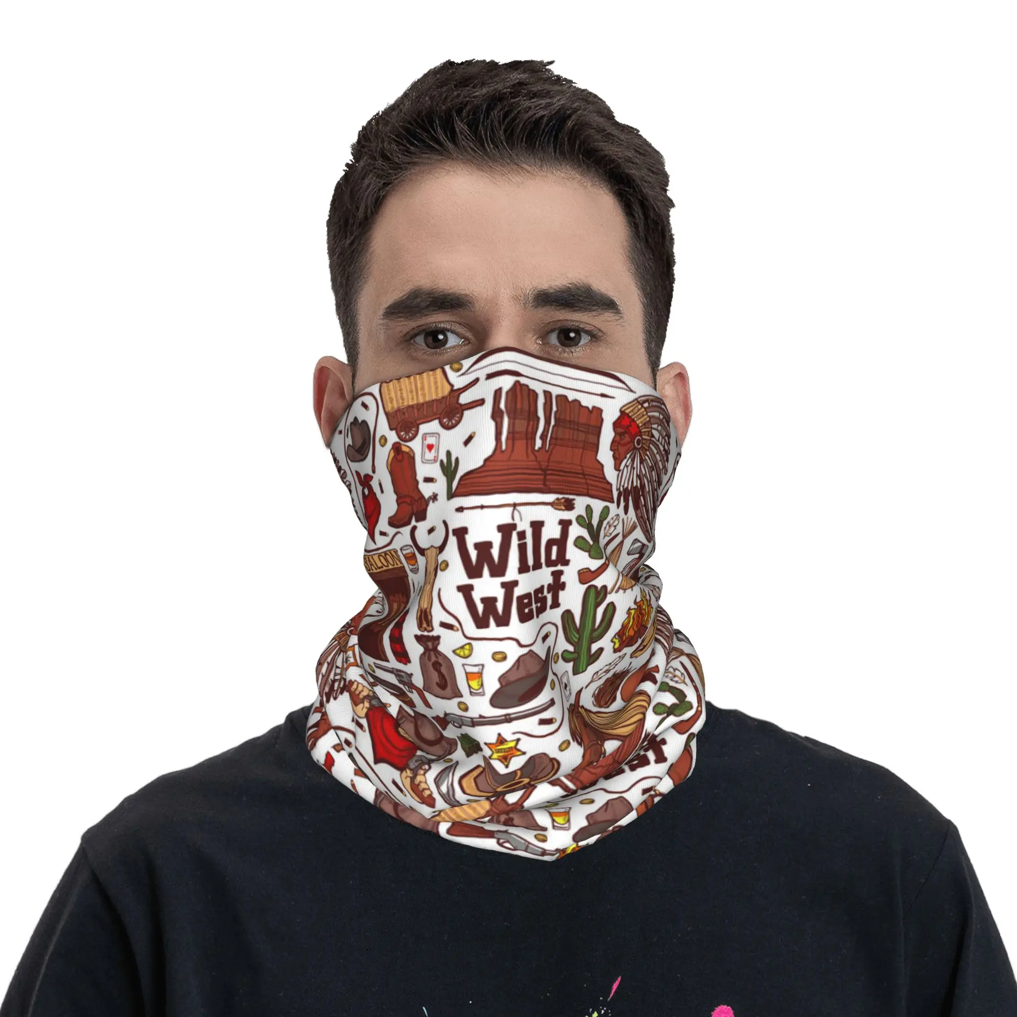 wild west Cowboy style Bandana Neck Gaiter Printed Face Scarf Headband Riding Unisex Adult Winter