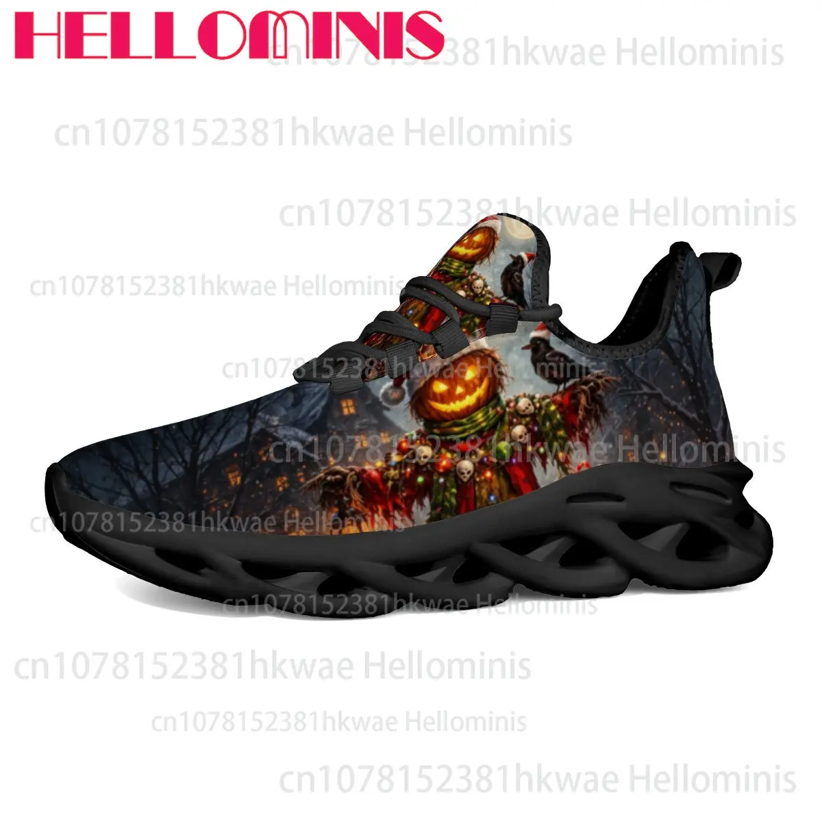 Spooky Winter Night Pumpkin Scarecrow Art Print Men Women Holiday Theme Casual Shoes Christmas Halloween Party Footwear
