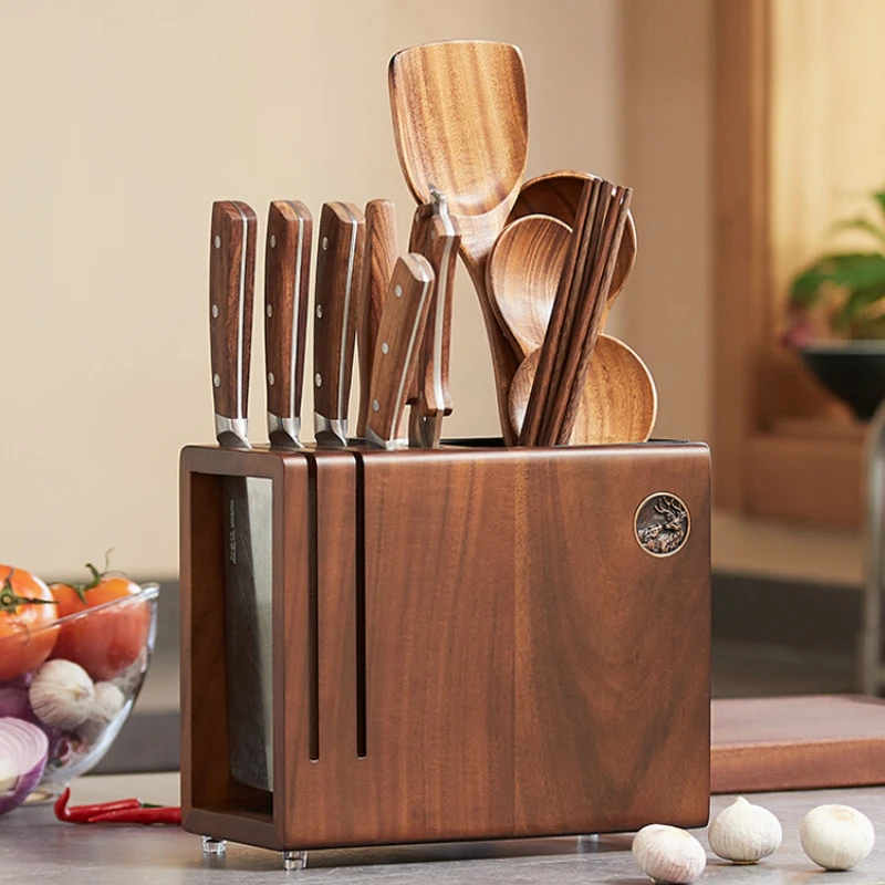 

Solid Wood Knife Holder Chopstick Barrel Integrated Household Knife Storage Rack Table Top Vegetable Knife Holder Moisture-proof