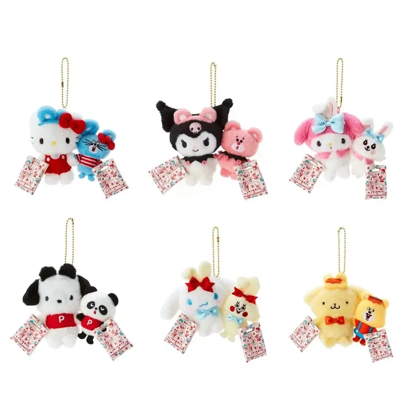 

New Sanrio Hollo Kitty Cinnamoroll Kuromi Plush Doll Keychain Kawaii Cute My Melody Pochacco Bag Charm Cell Phone Pendant Gifts