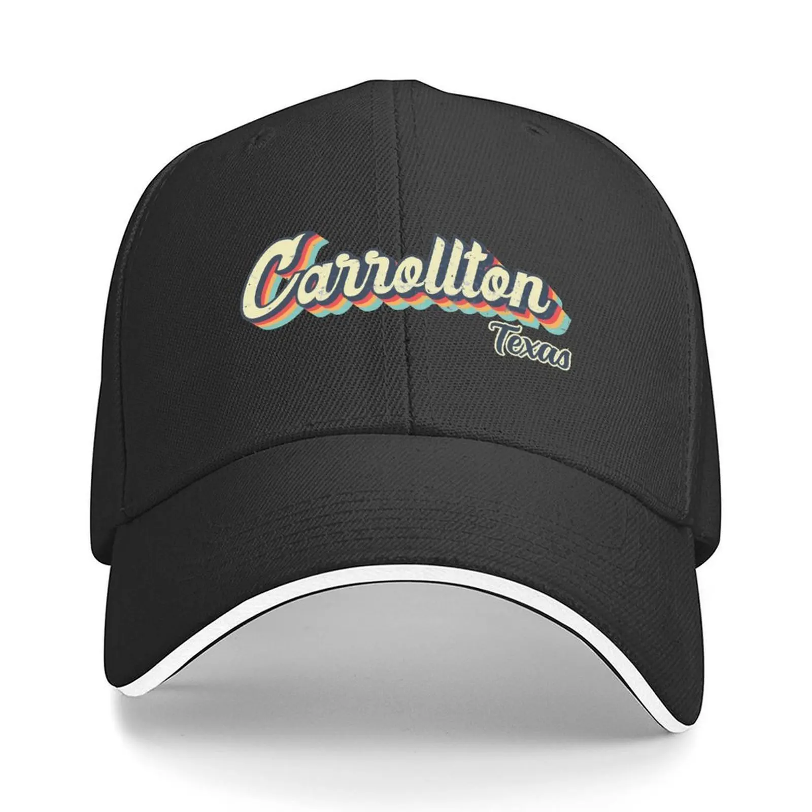 

Carrollton city Texas Retro Vintage 70s rainbow Baseball Cap Sunscreen fishing hat Hat Man Luxury Hats Woman Men's