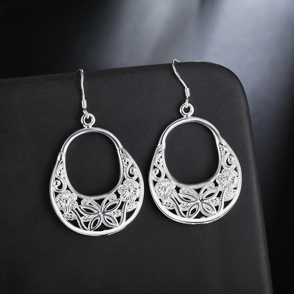 Fashion 925 Sterling Silver Carved butterfly flower Earrings for Women noble Jewelry Christmas Gifts Wedding fancy earrings