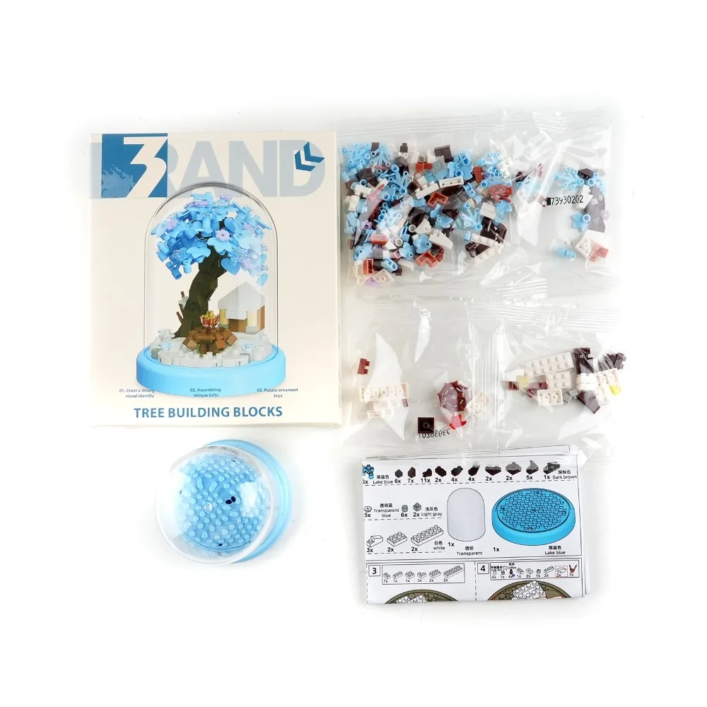 Winter Snow Tree House Building Set 278pcs Micro Particle Flower Pot Plant with Transparent Display Dome DIY Xmas Decor Gift