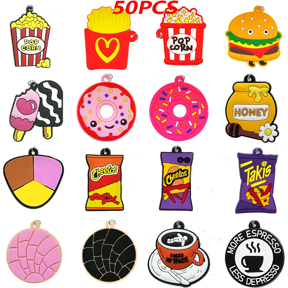 50PCS Keychain Hamburger Doughnut Coffee Keyring Pendant for Bag fit Car Key Accessories Fashion Women Men Key Holder Decoration