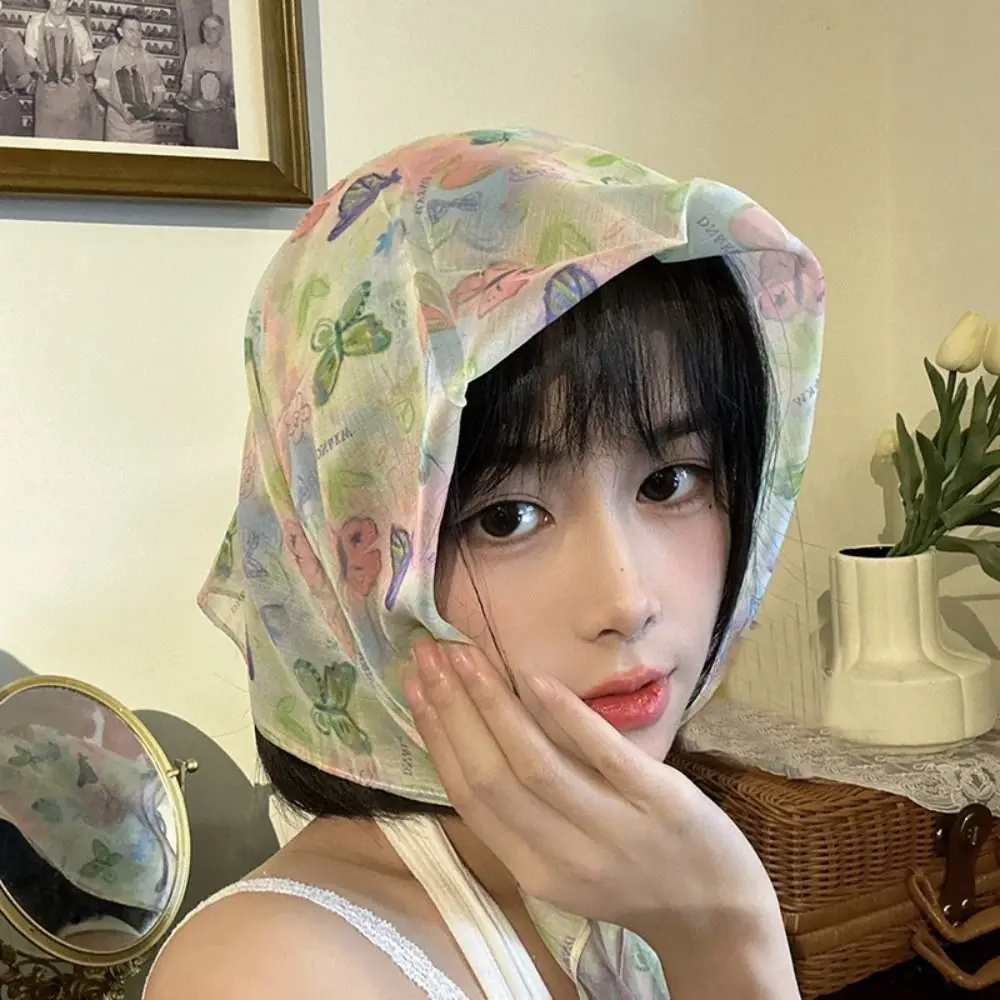 

Винтажный мягкий шарф для волос с цветочным принтом, ободок, головной платок, ткань в пасторальном стиле, фотография волос