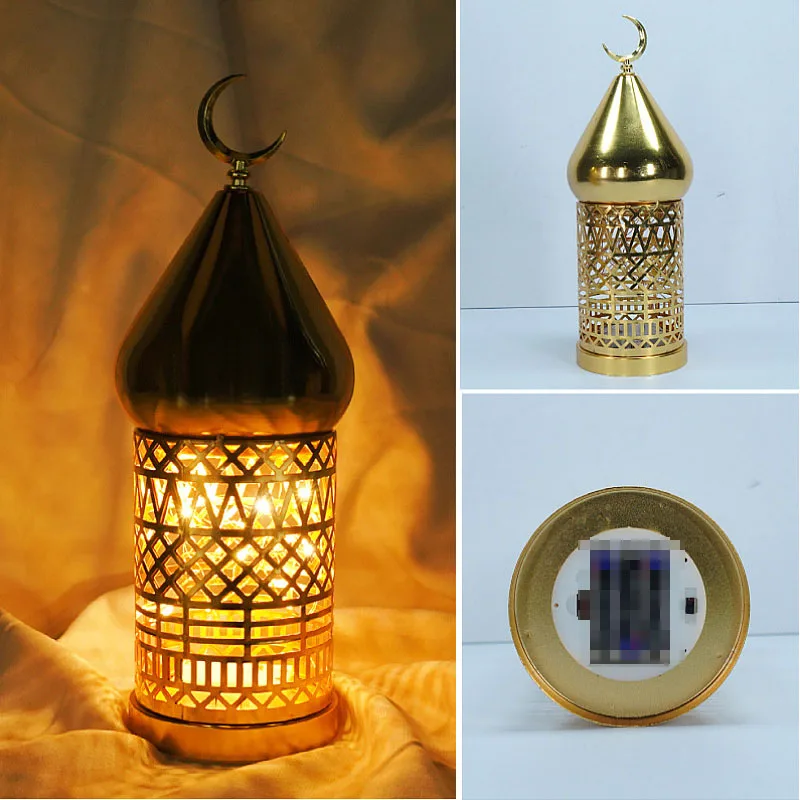 1pc Medio Oriente Marocco Lampada a vento Hollow LED Luce notturna Decorazione della casa Atmosfera Lanterna per la festa musulmana del Ramadan Mubarak