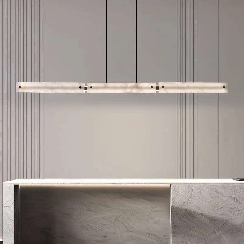 

French light luxury marble restaurant chandelier designer high-end high-end dining table long dining table bar one-word lamps