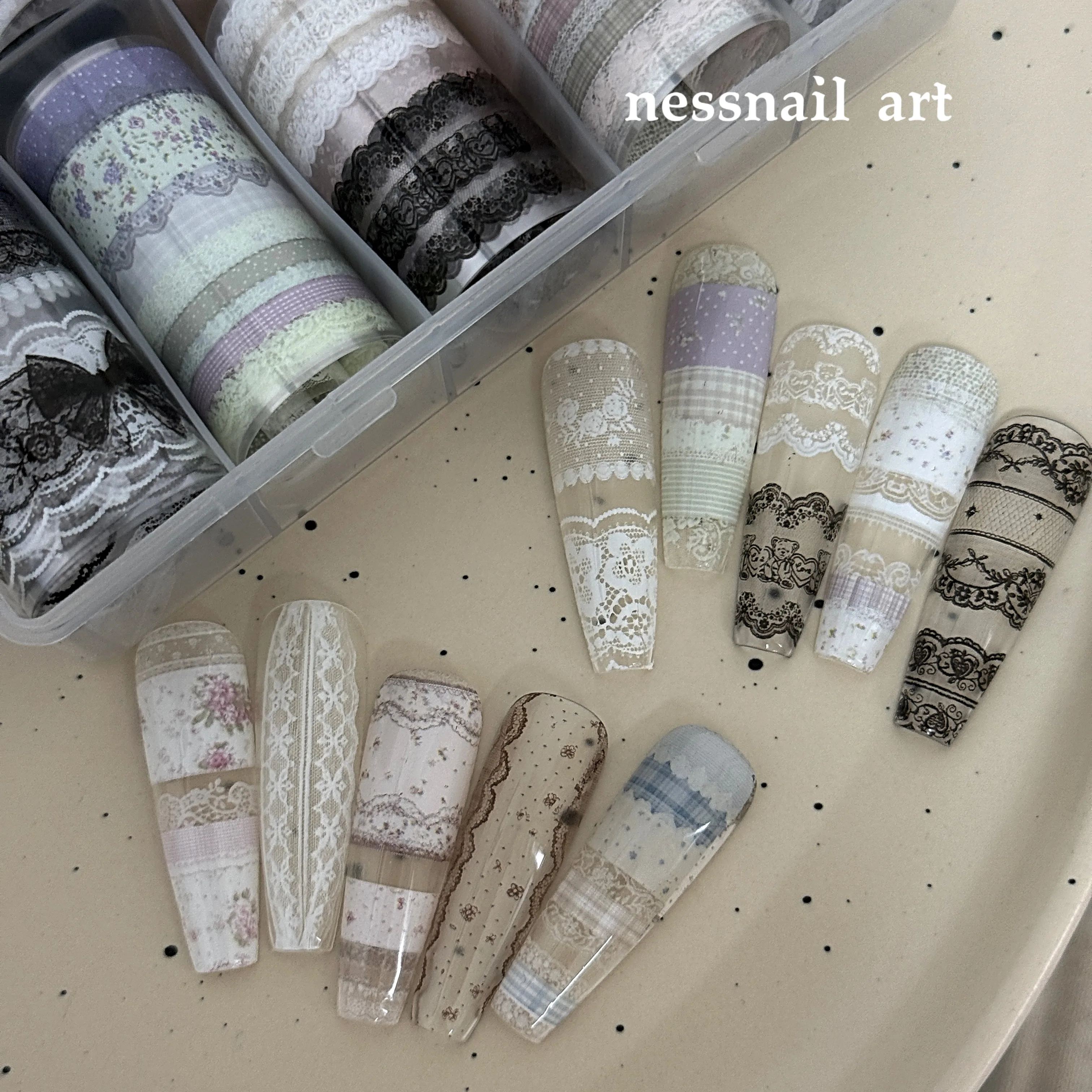 1 Box 50cm Neue Blumen-Spitzen-Nagelfolien für Transferpapier, Florale Rosen-Nagelfolien, Weiße und Schwarze Spitze, Elegante Nagelkunst-Dekorationen – Detail 1