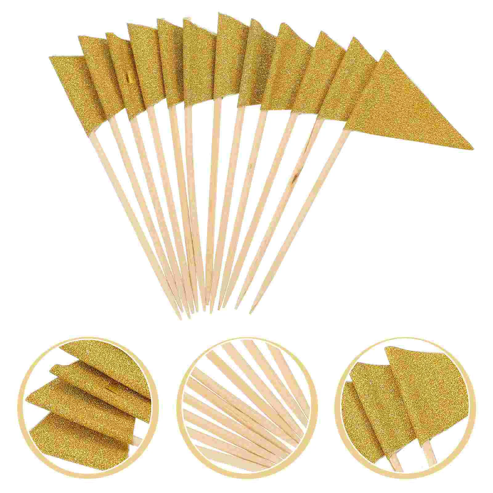 12 Pcs Bouquet Pennant Cake Insert Baby Happy Birthday Sign Decorations Wood Cocktail Picks