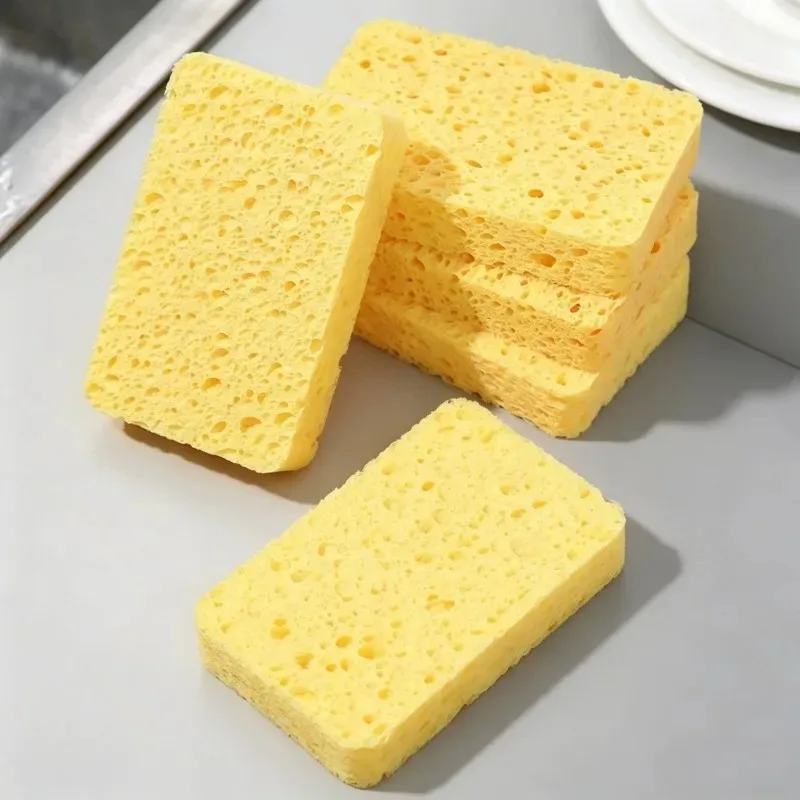1/5/10 Pcs Natural Wood Pulp Cotton Scouring Pad Sponge Block Water Absorbing Magic Wiping Cleaning Strong Stain Removal Wiping