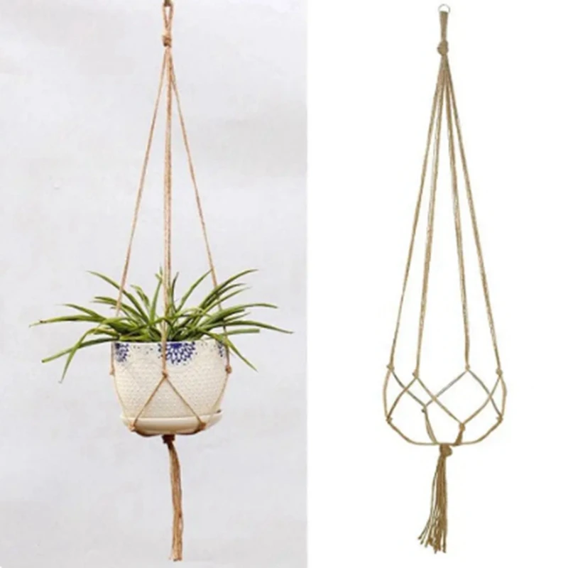 Hanging Basket Manual Flower Pot Net Bag Braided Home Vintage Plant Sling Knotted Rope Garden Plant Hanger Pot