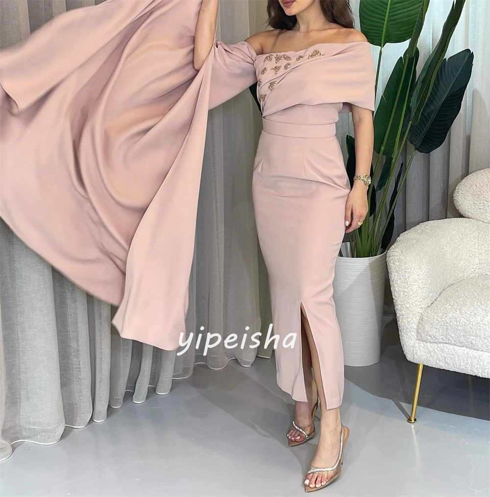 Customized Chinese Style Jersey Sequined Ruched A-line Off-the-shoulder Midi Dresses Homecoming Dresses Formal Casual Simple Ret