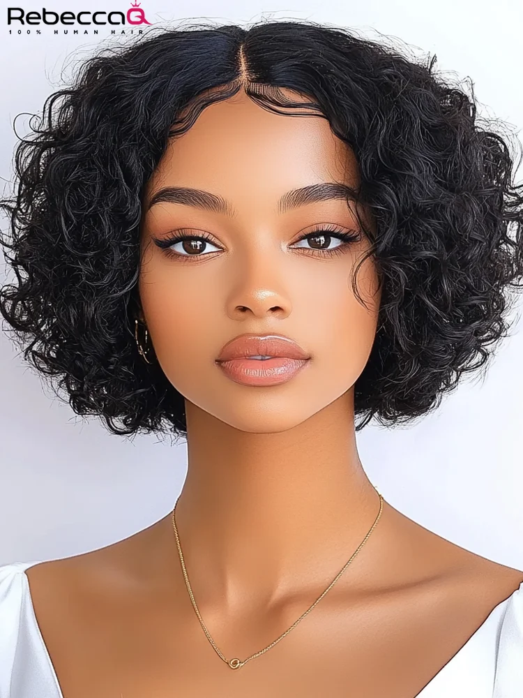 Short Curly Bob Wig qvr Lace Part Human Hair Wig With Baby Hair For Women Glueless Natural Bob Middle Part Wig Sell on Christmas