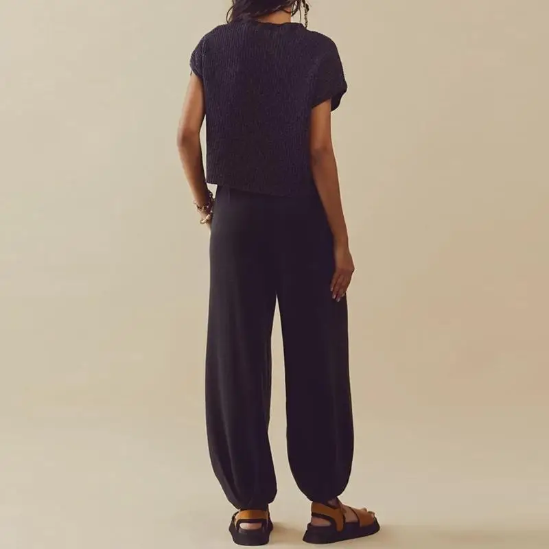 

39BC Solid Color Two Piece Outfits for Women Casual Tracksuit Lounge Set Neck Pullover Tops and High-Waisted Pants