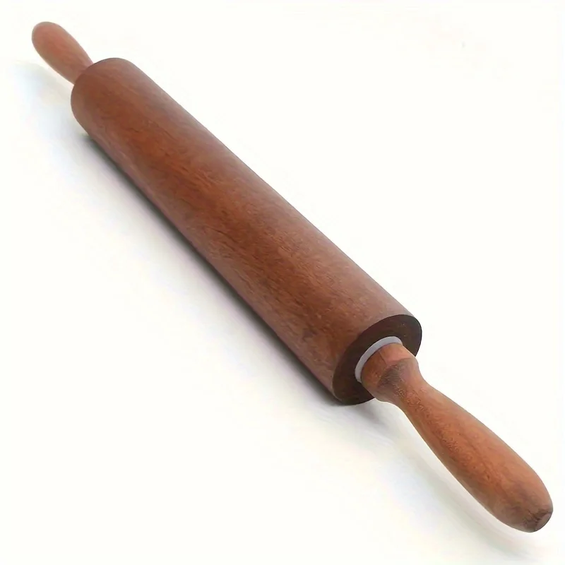

Solid Wood Rolling Pin for Baking, Dumpling Wrapper, Large Roller Style Dough Roller with Handles, Natural Wood Kitchen Tool