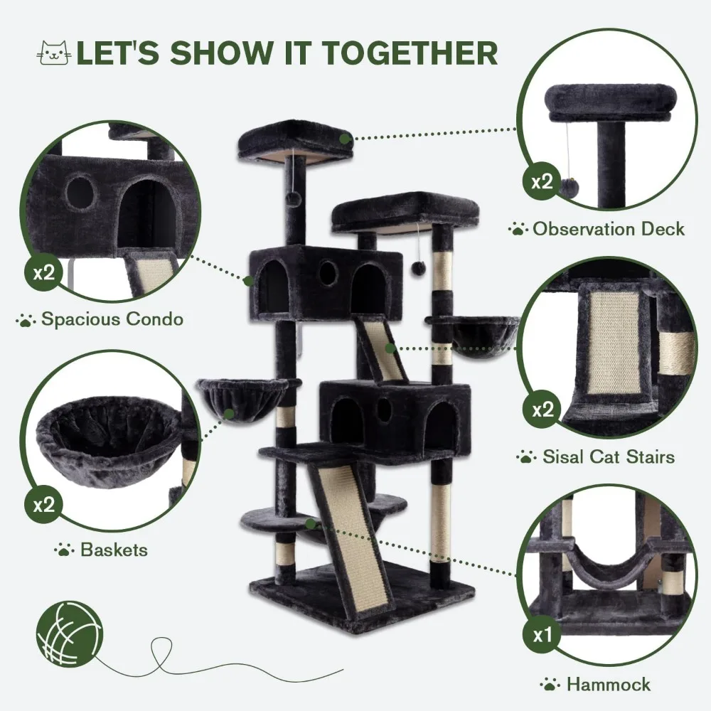66-calowa duża wieża na drzewie dla dużych kotów w pomieszczeniach/pluszowe grzędy/pojedynek dla kota/szpaki uniwersalne/hakaki i kosze