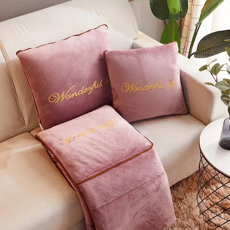 Super Soft Travel Blanket Throw Pillow 2 in 1 Thick Crystal Fleece Office Chair Nap Pillow Quilt Dual-use Home Sofa Decor