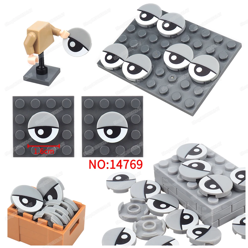 Meio círculo olhos aluno preto padrão bloco de construção 14769 impresso 2x2 figuras moc monstros acessórios de um olho modelos presente brinquedo