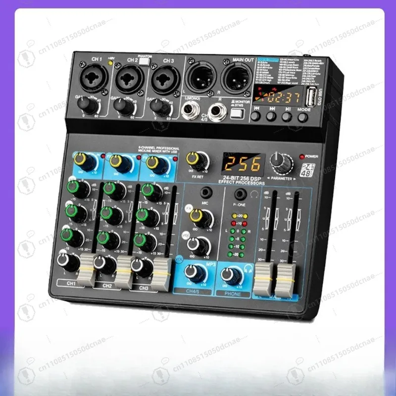 5 Channel Audio Mixer with 256 DSP Effects MP3 Bluetooth for Band Live Recording DJ Control Console