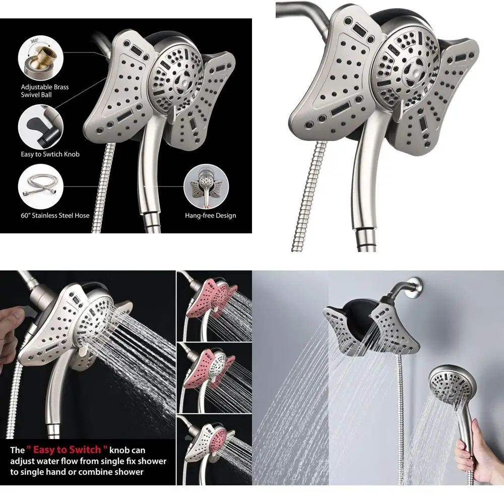 

2-in-1 Rain & Handheld Shower Combo: High-Pressure Detachable Heads, 9 Modes, 60 Hose, Nickel