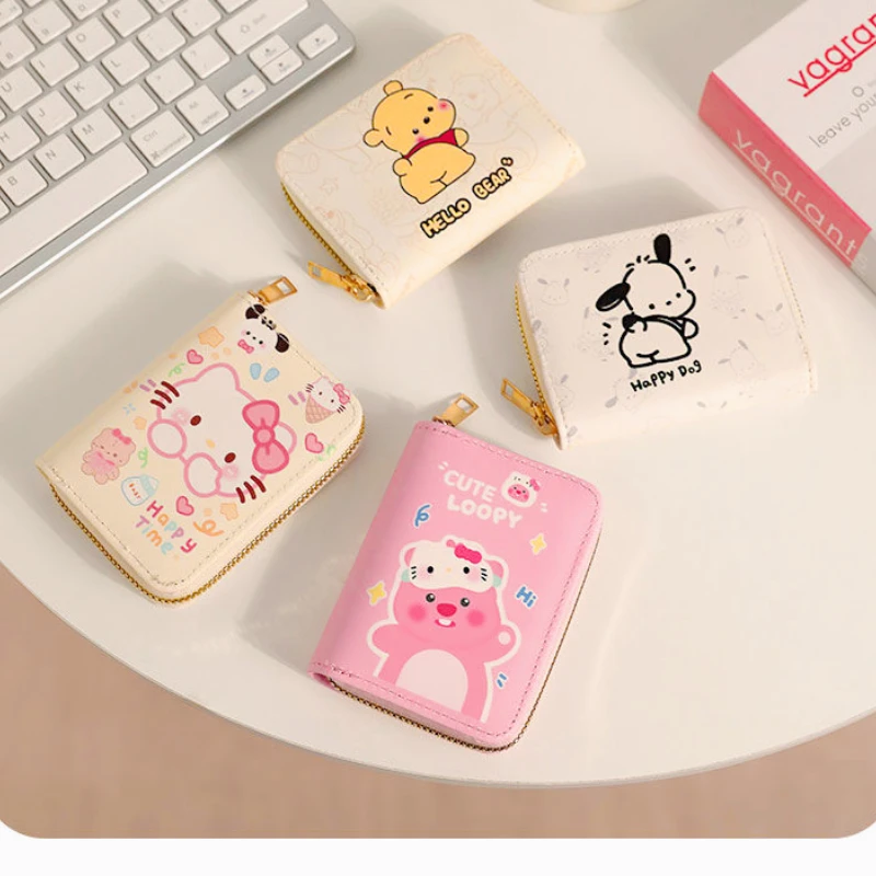 

Kawaii Sanrio Hello Kitty Pochacco Cartoon Leather Multi Functional Portable Mini Zipper Bag Anti Demagnetization Girl's Gift