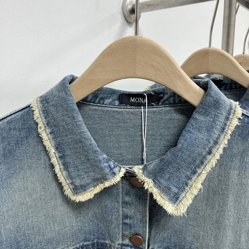 Pop lente nieuwe retro geborstelde rand denim jack met ontwerp temperament denim top voor dagelijks gebruik veelzijdige jas trendy outfit
