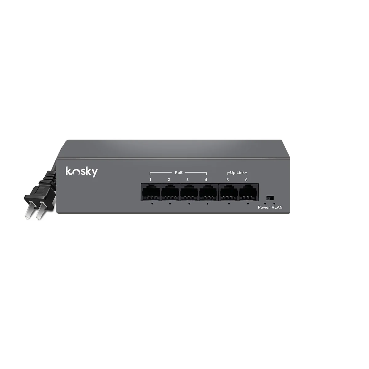 KOSKY 4포트 100Mbps POE 스위치, AI 워치독, 원키 VLAN, 6KV 낙뢰 보호, IEEE802.3AF/AT 프로토콜