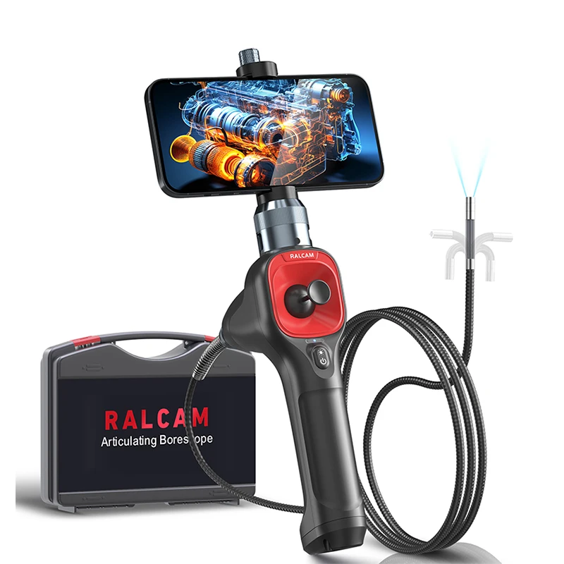 Ralcam 360° Joystick Articulating Borescope 6.2mm 4 Ways 1MP Endoscope Inspection Camera 6 Adjustable LED Lights for IOS&Android