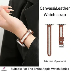 Leather Strap for Apple Watch Band 45mm 41mm 44mm 40mm 42mm 38mm Canvas Wristband iWatch Series 7 6 5 4 3 2 SE 8 Ultra 49mm Belt