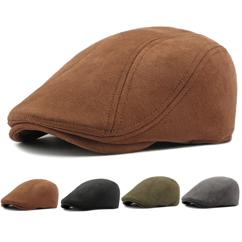 HT4344 Beret Cap Spring Autumn Solid Suede Beret Hats for Men Women Vintage Artist Painter Flat Cap Male Female Berets for Men