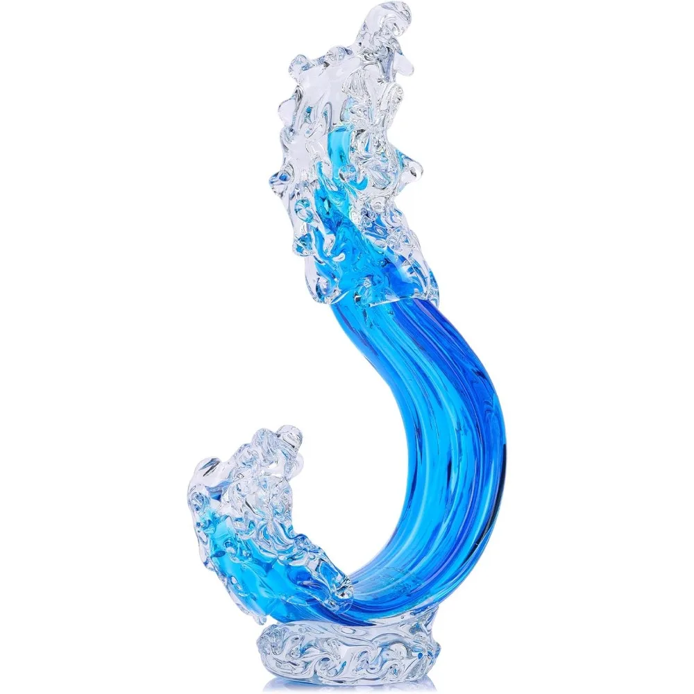 

LCCCK Синий Стеклянный Декор Пляжного Дома, Ручное Украшение Океанской Волны, Высокая Синяя Стеклянная Скульптура Домашний Декор, Ocean Wave Fused Art F