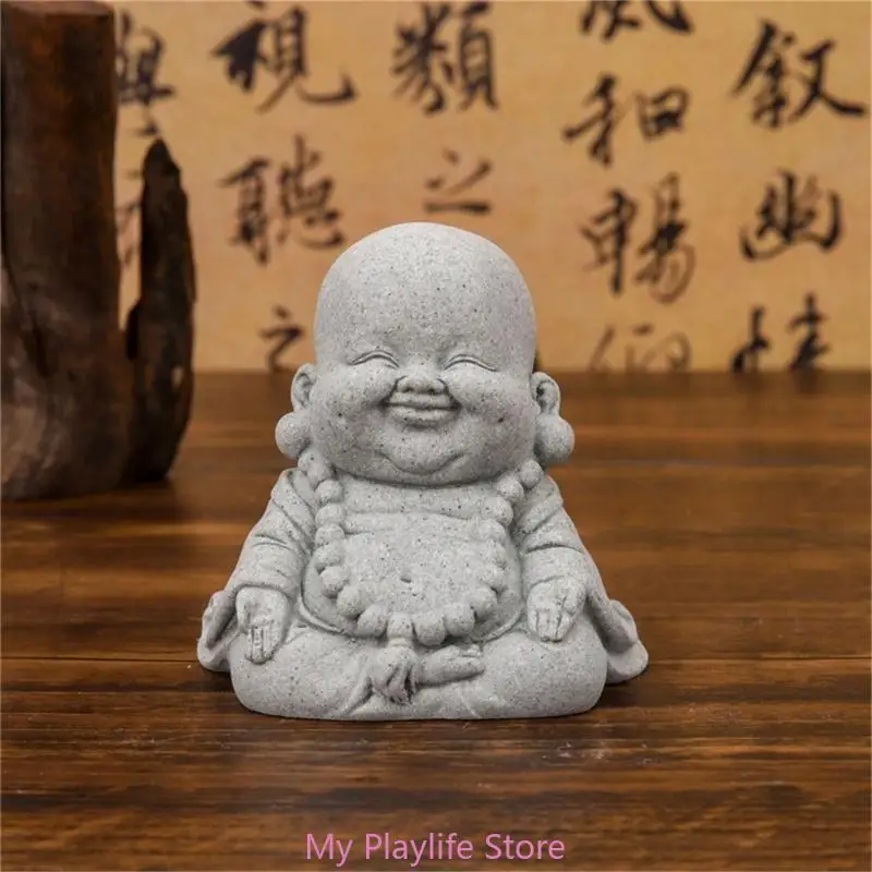 Desktop Ornaments Buddhist Monk Sandstone Sign Decoration Sculpture Gift Desktop Fish Tanks Decors for Home School Office