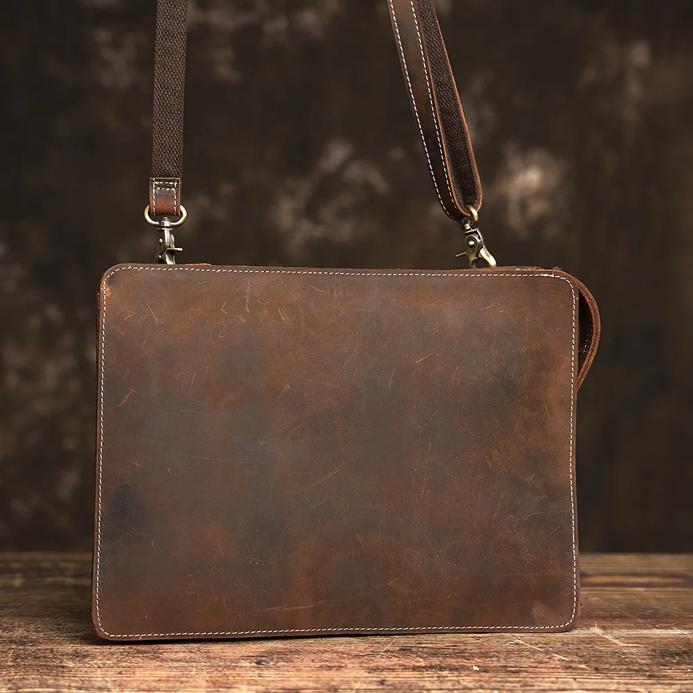 Nupugoo schlanke Umhängetasche Herren Echt leder Retro Umhängetasche täglich Pendler Rindsleder Umhängetasche Clutch Tasche Büro tasche – Detail 5