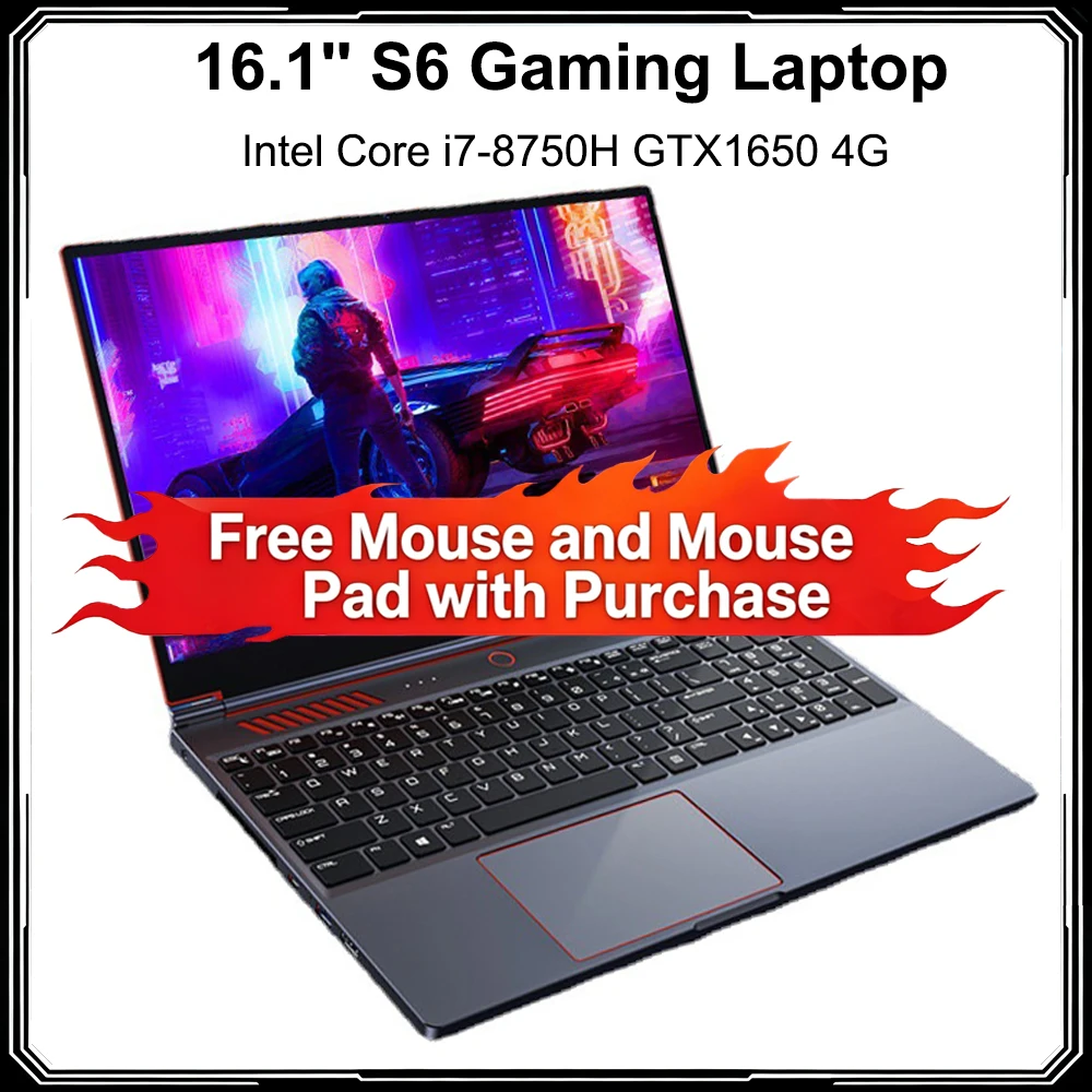 S6 Gaming Laptop Intel Core i7-8750H GTX1650 4G RAM Max 64GB DDR4 2*M.2 NVME 2TB SSD 16.1'' IPS Windows 11 Fingerprint Notebook