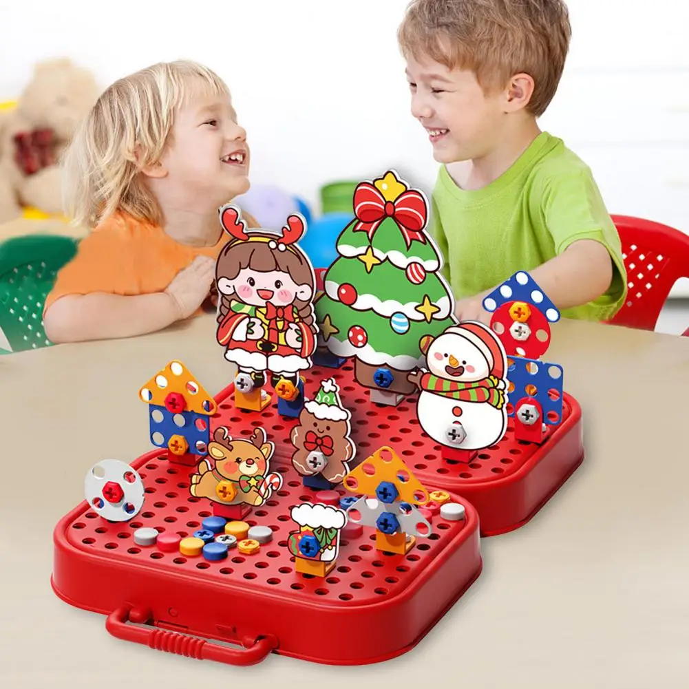 Kids Toolboxs Toy with Electric Drill Simulated Screws Turning Educational Christmas Animal Duck Puzzle Building Toy Gift