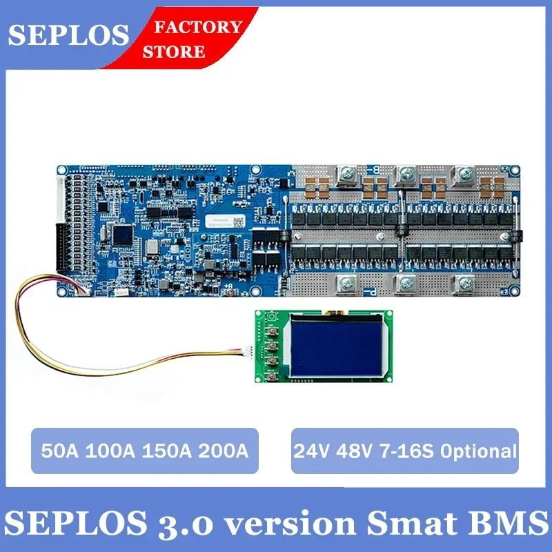 Seplos 16S 50A 100A 150A 200A LiFePO4 Smart BMS with Bluetooth for 48V Li-ion Battery Pack BMS for Solar Energy Storage Inverter